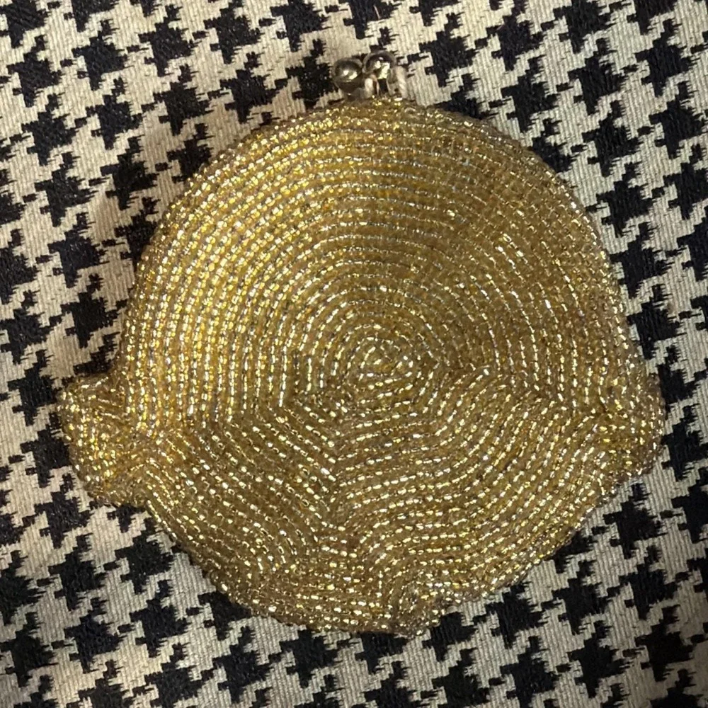VTG Made in Korea Yellow Red Gold Fish Beaded Coin Purse Holder Figural